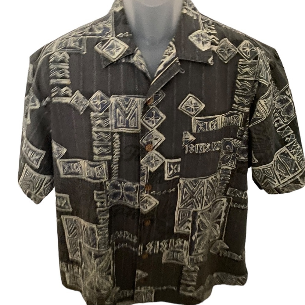 TOMMY BAHAMA gray aloha hawaiian floral shirt men M medium